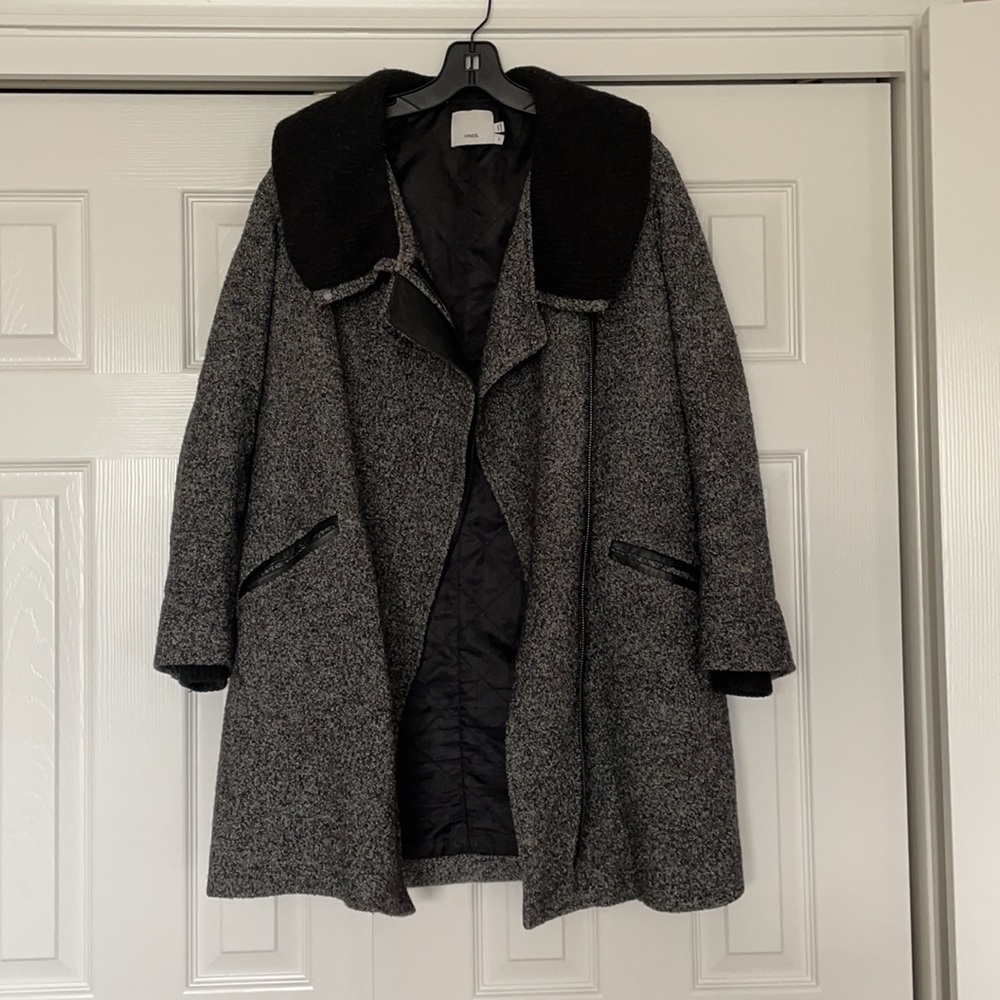 Vince wool coat with genuine leather detailing